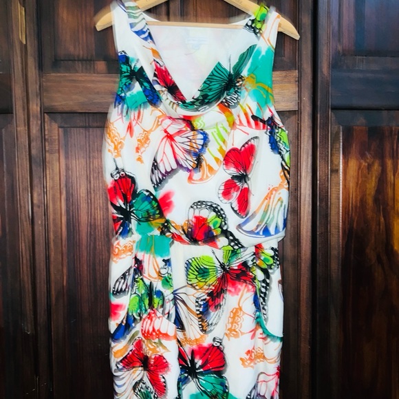New York & Company Red and Green Sleeveless V-Neck‎ Sundress - Picture 1 of 4